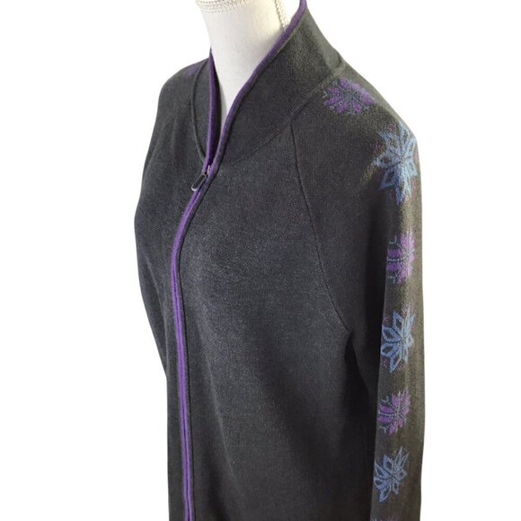 Eddie Bauer Sport Cardigan Sweater Full Zip Snowflake Women's XL Gray Fair Isle - Picture 2 of 9